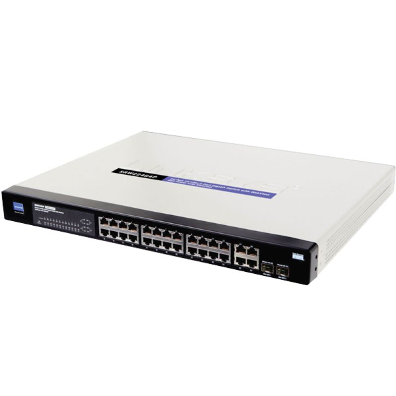 Cisco SF350-24P switch with (24) 10/100 Ethernet ports and (4) fixed 10/100/1000 Ethernet uplink ports with PoE & 2 SFP Ports 