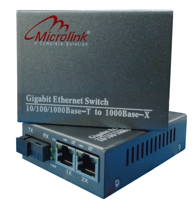 Microlink Fiber Media Converter 10/100/1000Base-Tx to 1000Base-Fx with 1 Fiber Port + 2 RJ45 Ports (Pair)