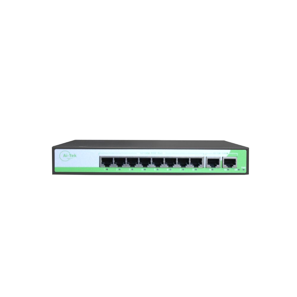 Ai-Tek 8 Port 10/100 POE Switch + 2 Uplink Gigabit Ethernet Ports