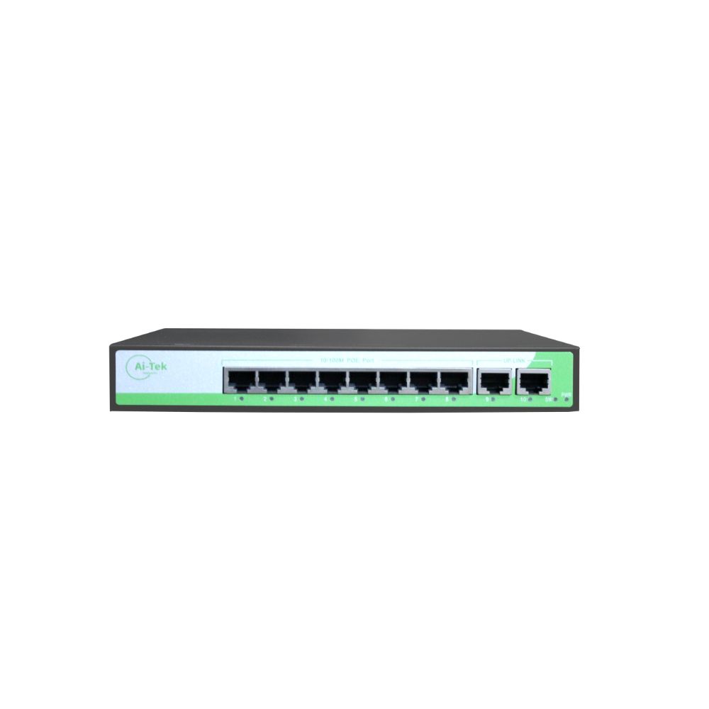 Ai-Tek 8 Port 10/100 POE Switch + 2 Uplink 10/100 Ethernet Ports