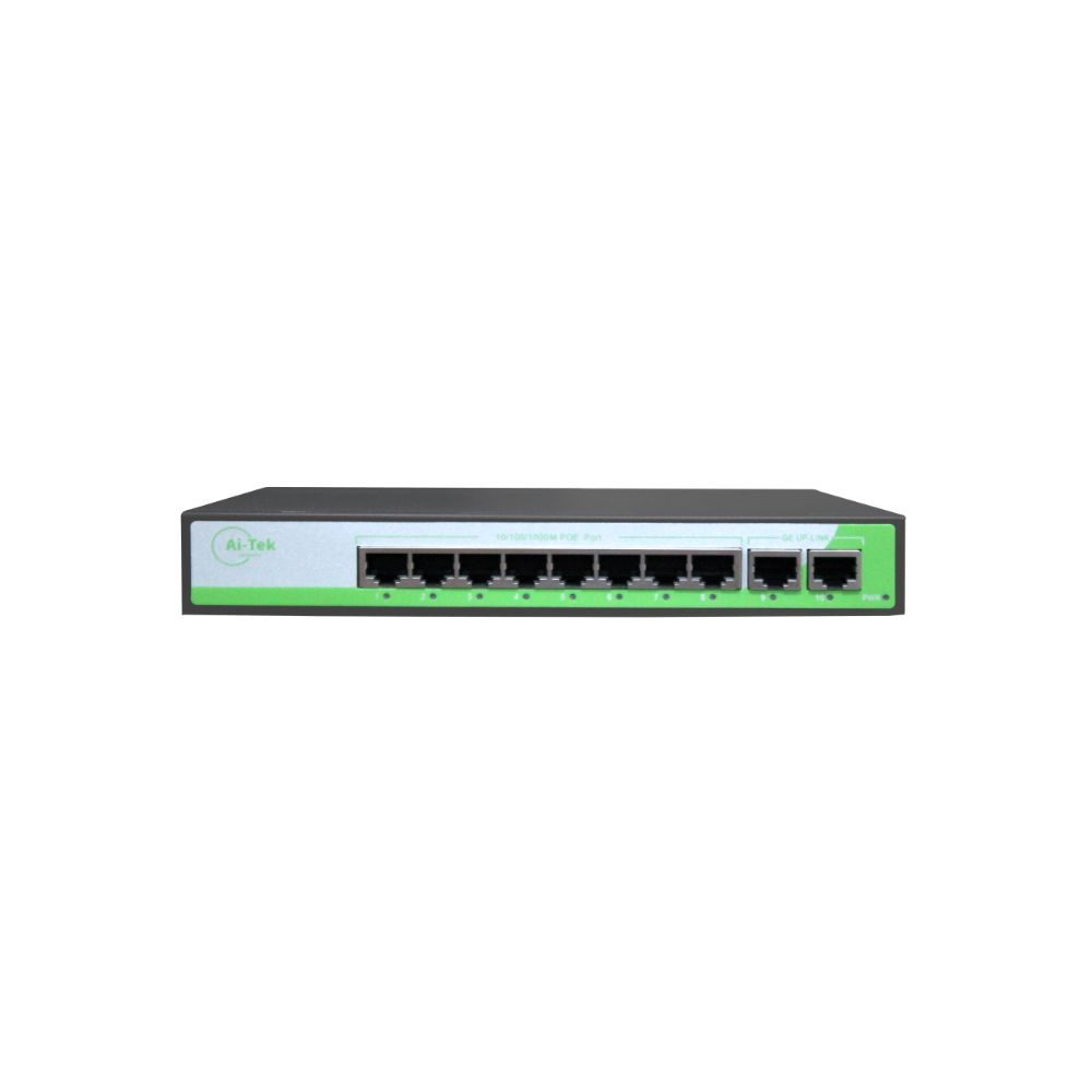 Ai-Tek 8 Port 10/100/1000M POE Switch + 2 Uplink Gigabit Ethernet Ports