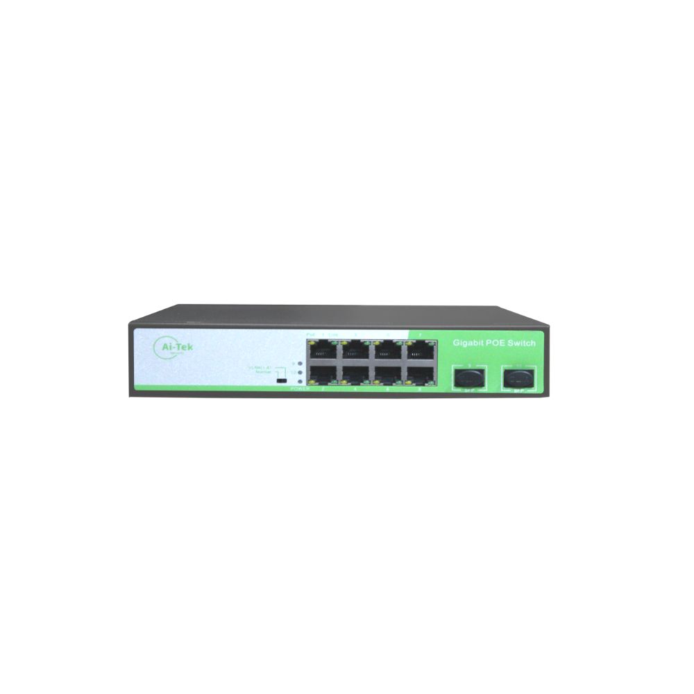 Ai-Tek 8 Port 10/100/1000M POE Switch + 2 Uplink SFP Ports