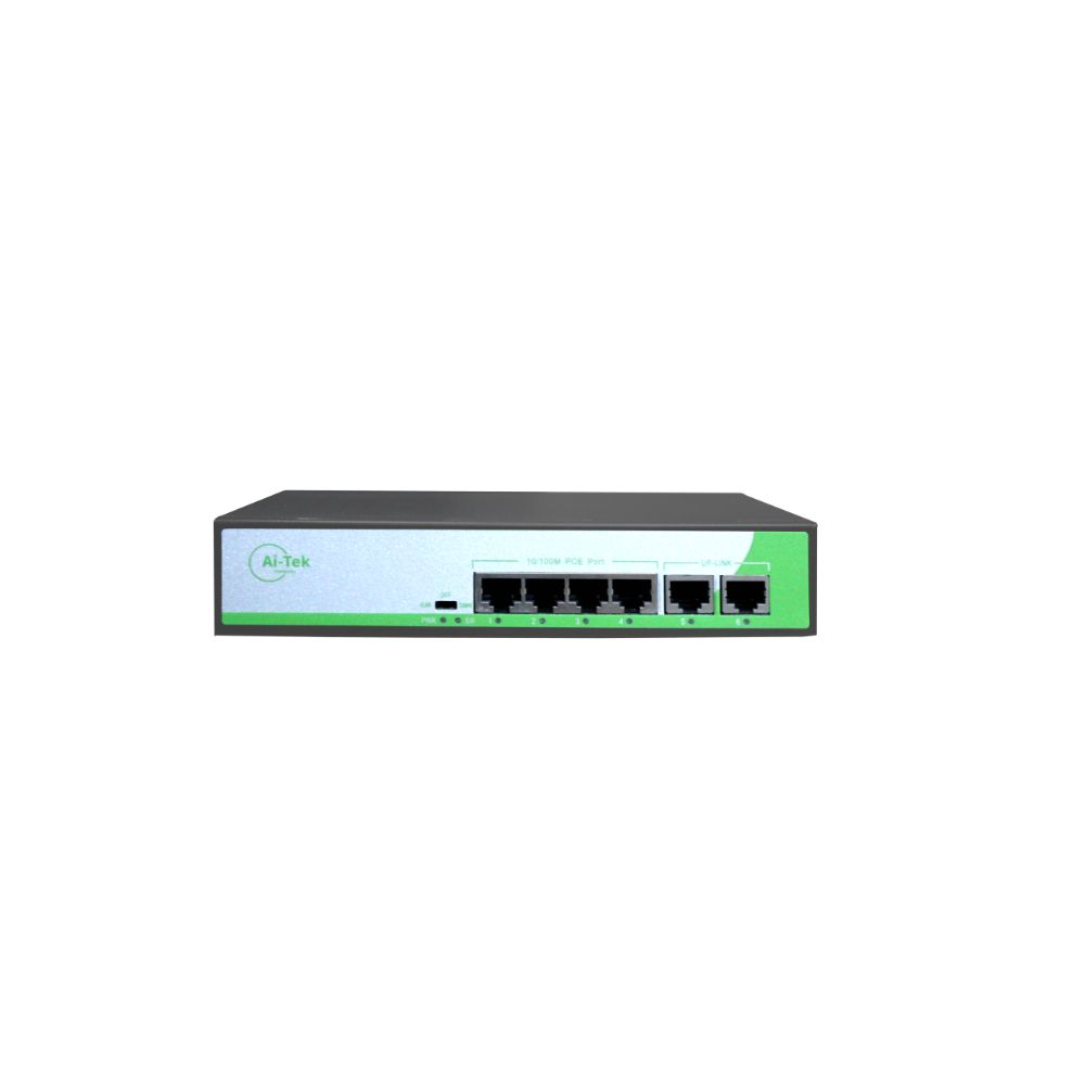 Ai-Tek 4 Port 10/100 POE Switch + 2 Uplink 10/100 Ethernet Ports